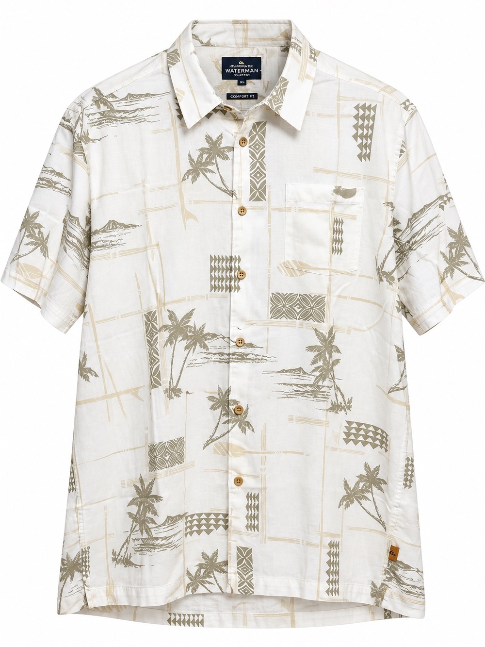 NWT Quiksilver Waterman Men’s XL Hawaiian Shirt White Tropical Comfort Fit